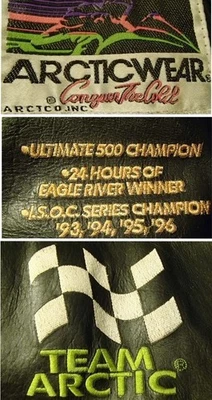vtg ARCTIC CAT leather snowmobile jacket ALASKA SNOCROSS WORLD CHAMP insulated L - Image 1 of 4