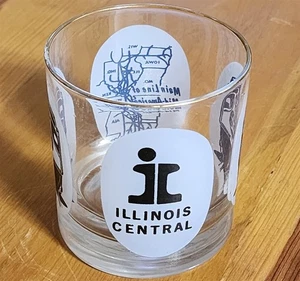VINTAGE ILLINOIS RAILROAD LOWBALL BICCHIERE DA BEVANDA BORDO TONO ORO ALTEZZA 3,25" - Foto 1 di 4