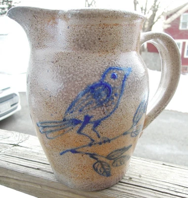 Jarra de Gres - Decorada Pájaro - Reproducción Firmada Siglo XX Foto 1 de 4