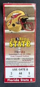 Boleto de colección 1998 NCAA Florida Gators vs Florida State Seminoles 21/11/98 - Imagen 1 de 2