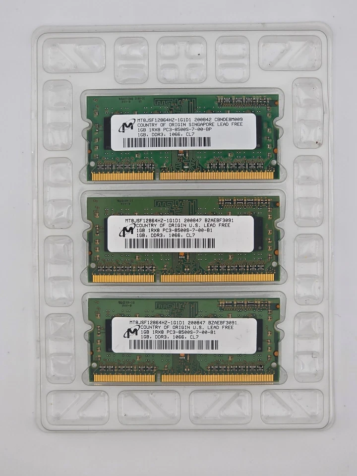 Micron 3GB (3x1GB) MT8JSF12864HZ-1G1D1 200842 1Rx8 PC3-8600S-7-00 CL7 - Bild 1 von 1