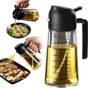 Dispensador rociador de aceite de oliva de vidrio de 16 oz 2 en 1 niebla para verter dispositivo de cocina negro - Imagen 1 de 6