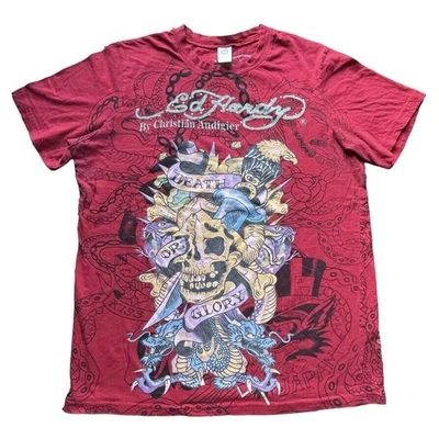 Футболка с принтом Ed Hardy от Christian Audigier с заклепками змея сделано в США красная размер XL мужская - Изображение 1 из 4