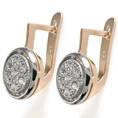 Pendientes TARELKA de diamantes de estilo europeo de oro rosa y blanco de 14 k G-SI-2 #E1112 Foto 1 de 4