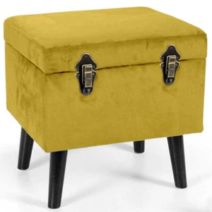 Pouf Contenitore in Velluto Forma Valigia Apribile Cassapanca Poggiapiedi Oro - Foto 1 di 3