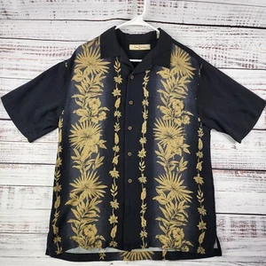 Tommy Bahama Men’s Silk Hawaiian Shirt Small Black Gold Floral Embroidered Camp - Picture 1 of 6