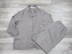 Judith Heart Pajamas Womens Medium Taupe Jacquard Silk Pant Shirt Lounge - Picture 1 of 20