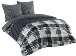 3 tlg Wende Bettwäsche 200x200 cm Kariert schwarz grau Baumwolle Renforce - Bild 1 von 6