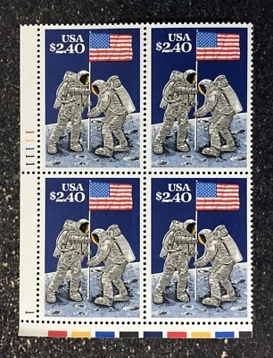 USA1989 #2419 $2.40 Moon Landing Flag - Plate Block of 4 - Priority  Mint - Image 1 of 2