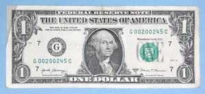 2002 April 5 Birthday Note $1 One Dollar Bill G 00200245 C (_ _ 2002 - 4 - 5 ) - Picture 1 of 2