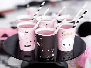 Halloween Paper Cups -Pink & Black Halloween Party Cups-Halloween Decorations x6