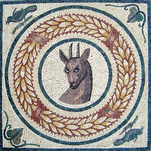 Pájaro de caza hojas de ciervo banda redonda diseño del hogar mosaico de mármol - Imagen 1 de 1