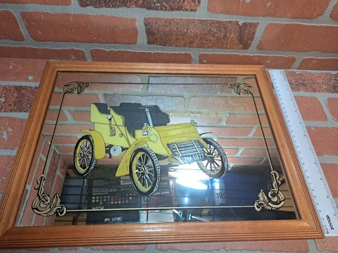 1904 Classic Car Mirror Framed Picture Vintage  Made In Hong Kong Man Cave Cover