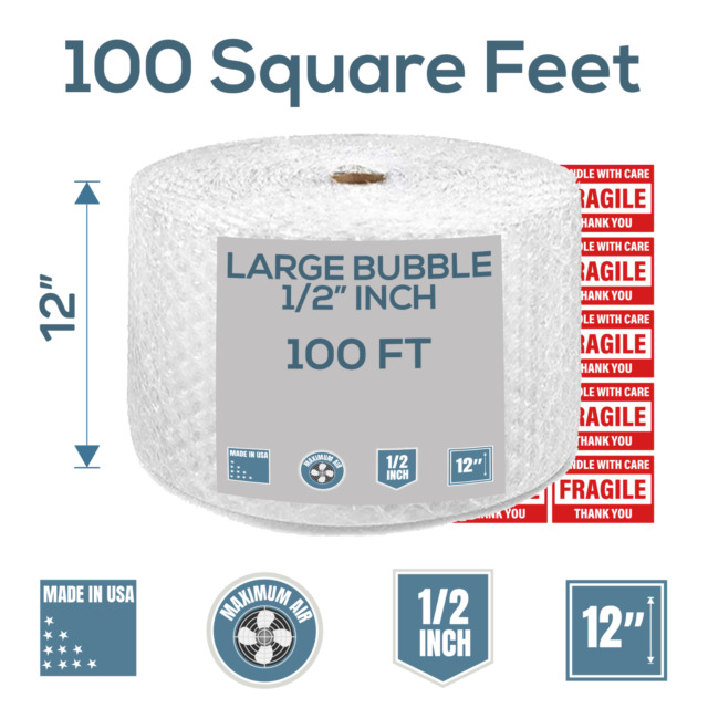 Duck Max Strength Large Bubble Cushioning Wrap, 12 in x 50 ft