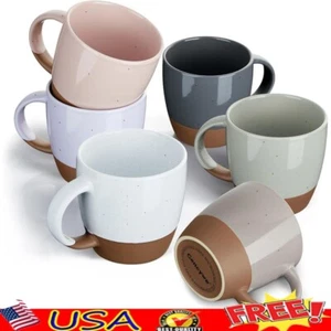 Ceramic Coffee Mug Set 6 Large Handle Coffee Cups Microwave Safe Unique Design - Picture 1 of 8