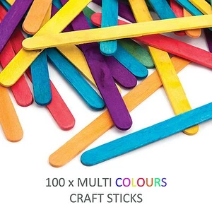 100 MULTI COLOURS Wooden Craft Stick Paddle Pop Sticks Art Scrapbook Kids 11cm - Picture 1 of 2