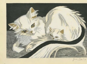 Junichiro Sekino "Mother Angora Cat with Kitten" c.1956 Signed Color Woodblock - Picture 1 of 1