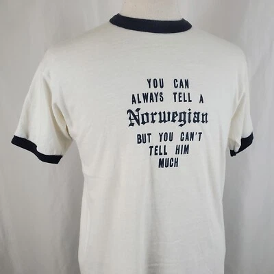 Camiseta Noruega Vintage Novedad Timbre Medio Blanco Algodón Poli, Señal EE. UU. Foto 1 de 4