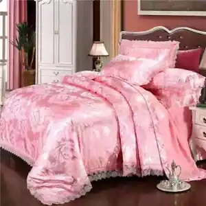 Luxury lace jacquard satin duvet cover set with bed sheets and bedding set - Picture 1 of 43