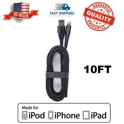 10Ft Fast Charger Cable For iPhone 14 13 12 11 Pro Max iPad mini  Nylon Cord BK - Image 1 of 4