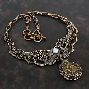 Collar ajustable cadena envuelta en alambre regalo de cobre fósil de amonita para mamá 18,0" - Imagen 1 de 6