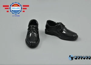 Zapatos de vestir a escala 1/6 negros con puntera de bicicleta para figura masculina Hot Toys Dragon DID de 12" - Imagen 1 de 3