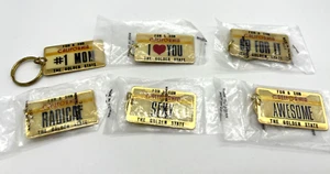 6 VTG NOS 1990 California License Plate Keychain Brass Enamel AWESOME RADICAL - Picture 1 of 11