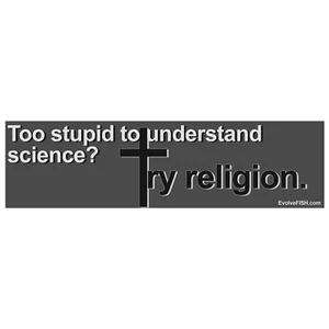 Too Stupid to Understand Science Try Religion Bumper Sticker - [11'' x 3''] - Foto 1 di 1
