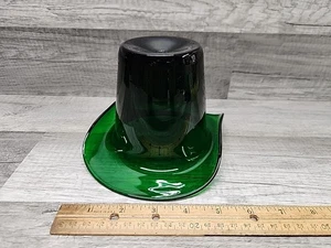Vaso cappello vintage 4,25" alto verde profondo vetro artistico soffiato a mano 7"L x 5,25"W - Foto 1 di 9