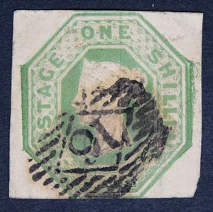 GB SG54 QV 1847 1/- Pale Green, Embossed, Square cut, Fine used - Picture 1 of 2