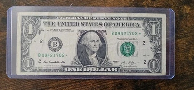 RARE-ERROR FW  2013 B Duplicate $1 Star Note Serial # B 09421702* - Image 1 of 3