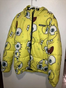 SpongeBob SquarePants Mens Sz LG Yellow Puffer Jacket Members Only x Nickelodeon - Picture 1 of 14