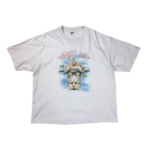 Vintage Anvil ‘What’s Up’ Kitten Graphic T-shirt Size XL Pink Cat Print Retro - Picture 1 of 9