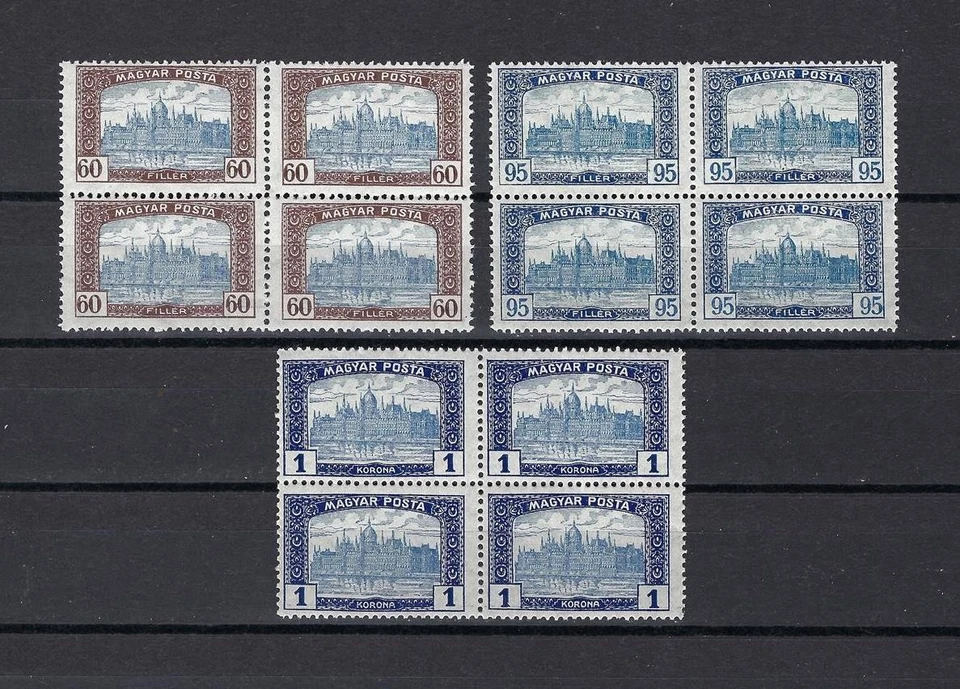 Hungary 1919 Sc# 188/91 Parliament 3 blocks of 4 MNH - Image 1 of 1