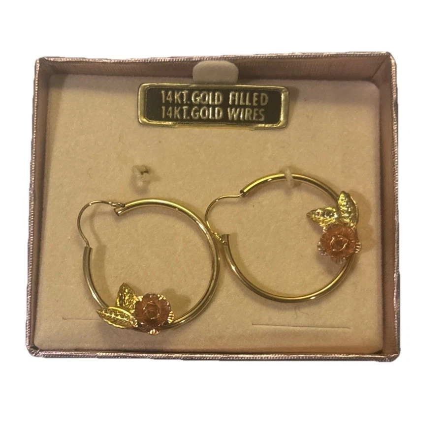 Ross-Simons 14kt 2-Tone Gold Floral Hoop Earrings. 5/8 inches - Image 1 of 1