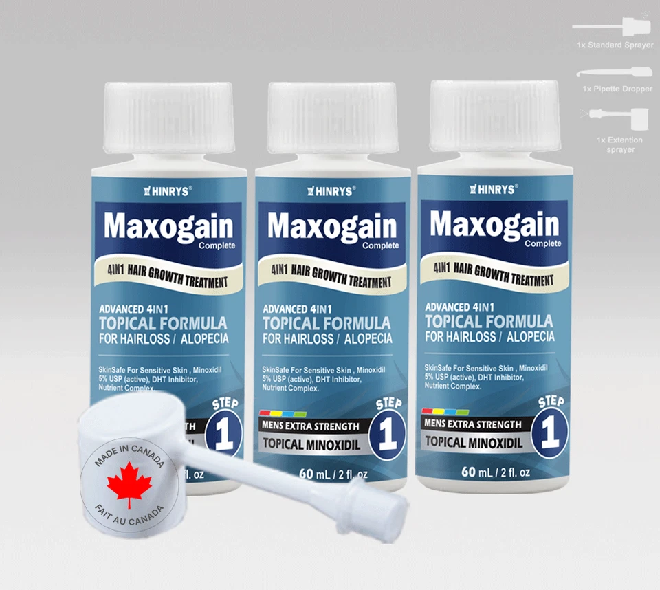 Mens Minoxidil 5% Maxogain 4in1 Topical Advanced 3x60ml  08/2027 - Image 1 of 4