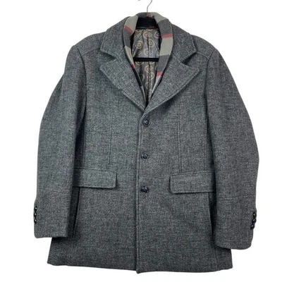 Abrigo Newport Hombre Gris Medio Mezcla Lana Botón Frontal Cuadros Capa Interior Foto 1 de 4