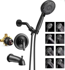Nickel Duscharmatur Set mit Wannenauslauf (Ventil inklusive), Nickel Duschset - Bild 1 von 5