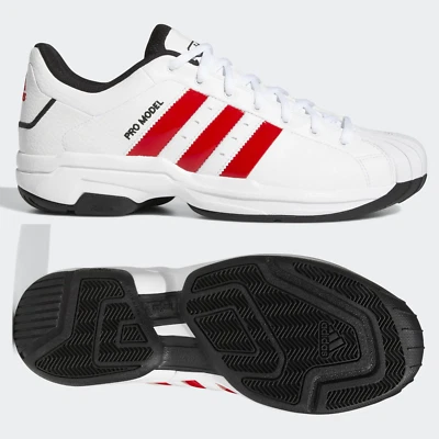 Adidas Pro Model 2G Scarpe da basket basse da uomo bianche rosse TAGLIA 8 9 9.5 10 11 12 - Immagine 1 di 4