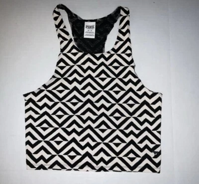 Pink Victoria’s Secret Black & White Chevron Racer Back Tank Top Size M Foto 1 de 4