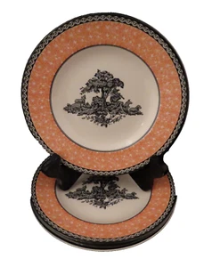 Spode Lombardy Set of 4 Bread Plates Coral Black Made England Sheep Herder Dog - Picture 1 of 5