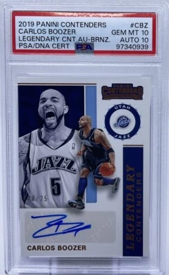 Carlos Boozer Auto PSA 10/10 - 2019 Panini Legendary Bronze /25 - Jazz, Duke - Image 1 of 4