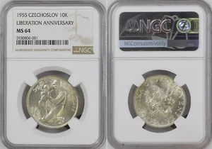 1955 Czechoslovakia 10 korun 10th Anniversary Liberation - NGC MS64 TOP POP! - Picture 1 of 1