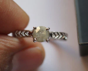 0,95 kt grau weißer runder Rosenschliff Diamantring Sterlingsilber Verlobungs... - Bild 1 von 7