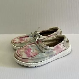 Hey Dude Wendy Youth Boho Mandala Tie Dye Shoes Pink Blue Kids Girls Sz K12 - Picture 1 of 7
