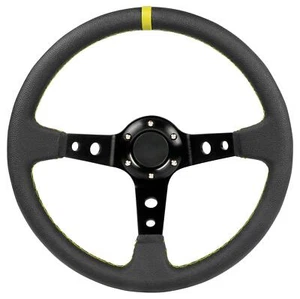 Volante deportivo 350 mm - Costura: amarillo, 95 mm de clavos profundos deportes de motor Rallye Racing - Imagen 1 de 5