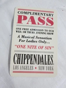 Tarjeta de juego Chippendales 1991 pase de cortesía - Imagen 1 de 2