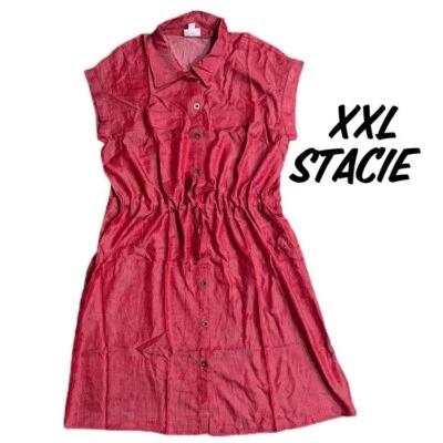 STACIE Lularoe Shirt Dress 2XL XXL NWT Lightweight Denim Look Pop Of Color Foto 1 de 2