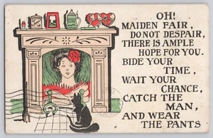 Postal Oh Maiden Fair No Desesperes Chimenea, Gato Negro - Imagen 1 de 3