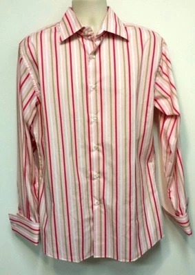 Camisa de vestir a rayas rosa con hebilla Roar puños franceses para hombre - talla grande Foto 1 de 4